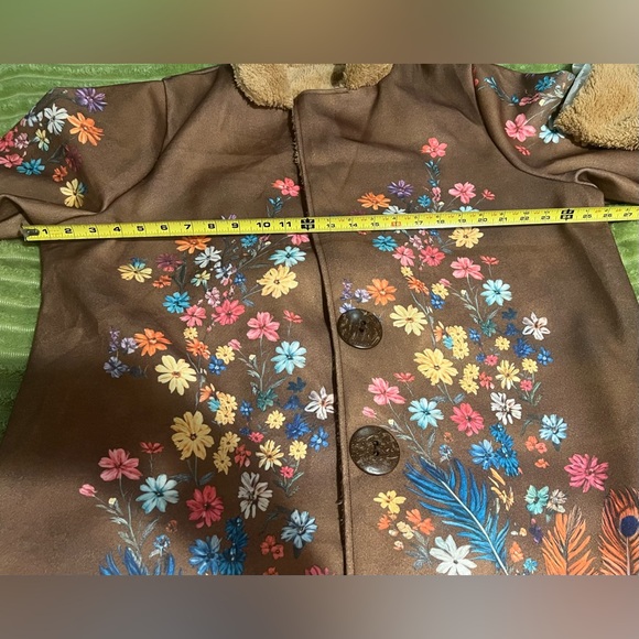 Boho Embroidered Faux Shearling Long Coat- Dark Brown Sz L (Fits like XL or XXL) - Picture 10 of 15